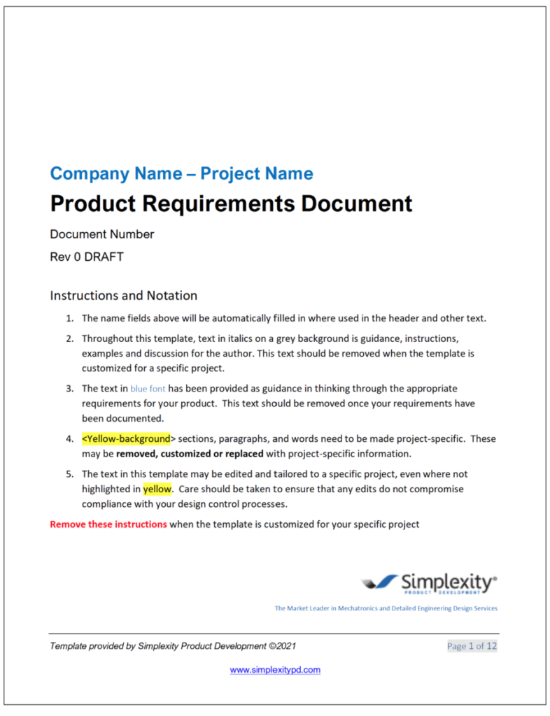 Editable PRD Template Simplexity Product Development