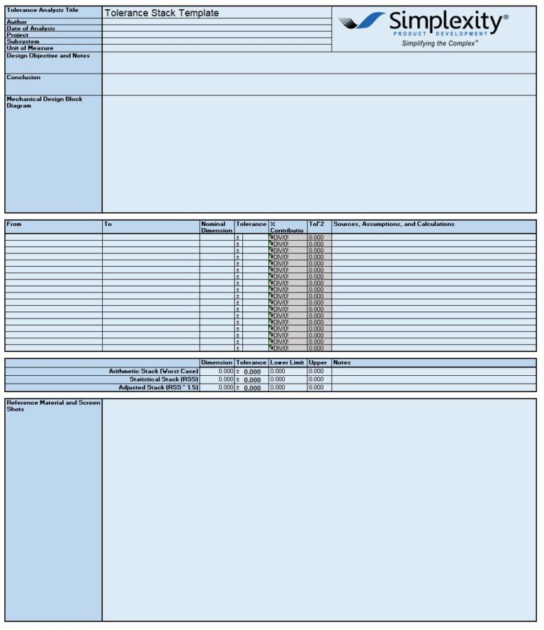 Tolerance Analysis Template | Simplexity Product Development
